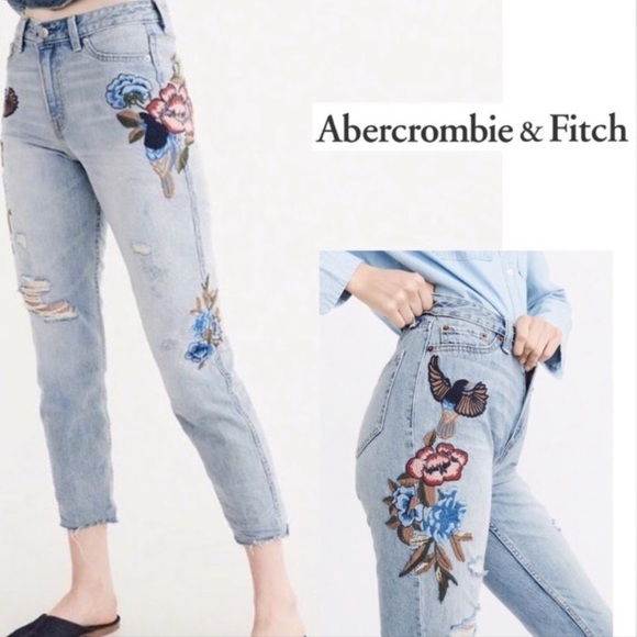 Abercrombie & Fitch Denim - Abercrombie & Fitch Annie Girlfriend Embroidered Birds Floral Jeans 7/8 lenght